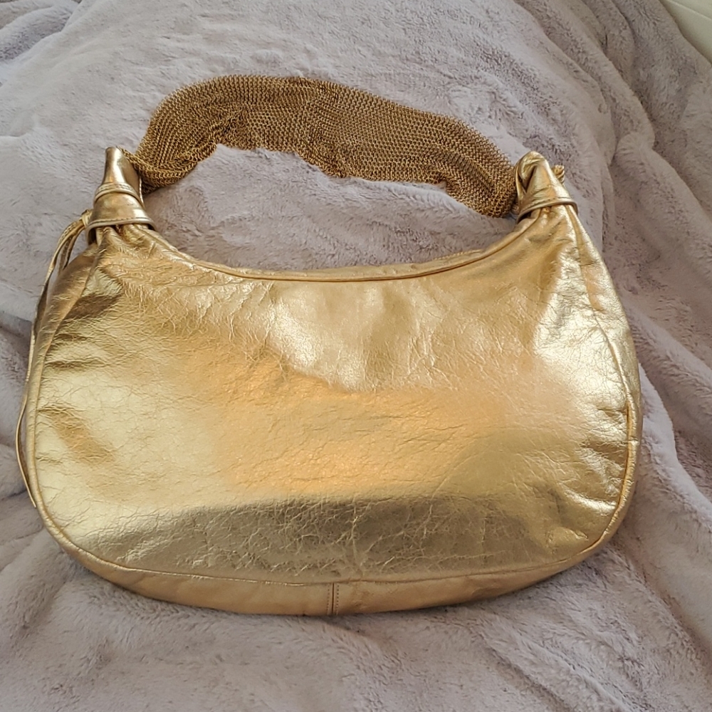 Ria gold leather handbag